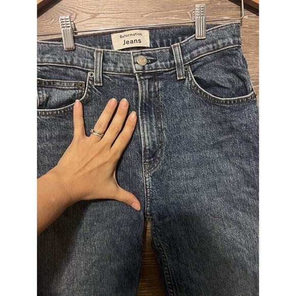 Reformation Jeans Sz 26 High Rise Straight Cropped Leg Women Ankle Fray Laguna - Picture 3 of 9